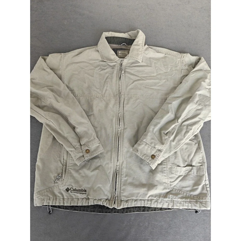 Columbia Mens Large Full Zip Jacket Beige Outdoor Hiking Lightweight Coat L